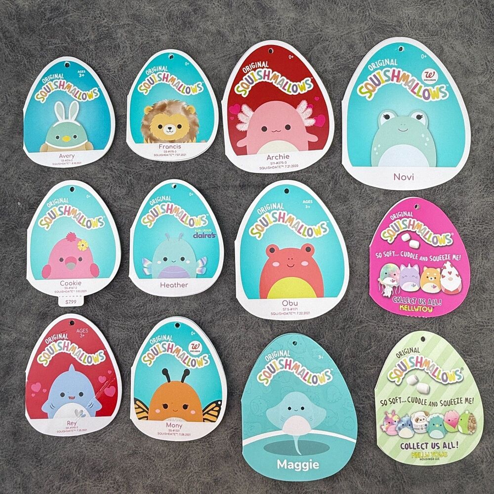 Lot Bundle Of 12 Kellytoy Squishmallows Fold-over Paper Hang Tags TAGS ONLY